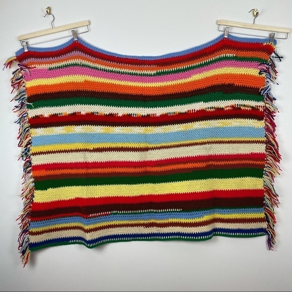 Throw Blanket Crochet Handmade Colorfol Tassles Small Throw - Picture 1 of 7